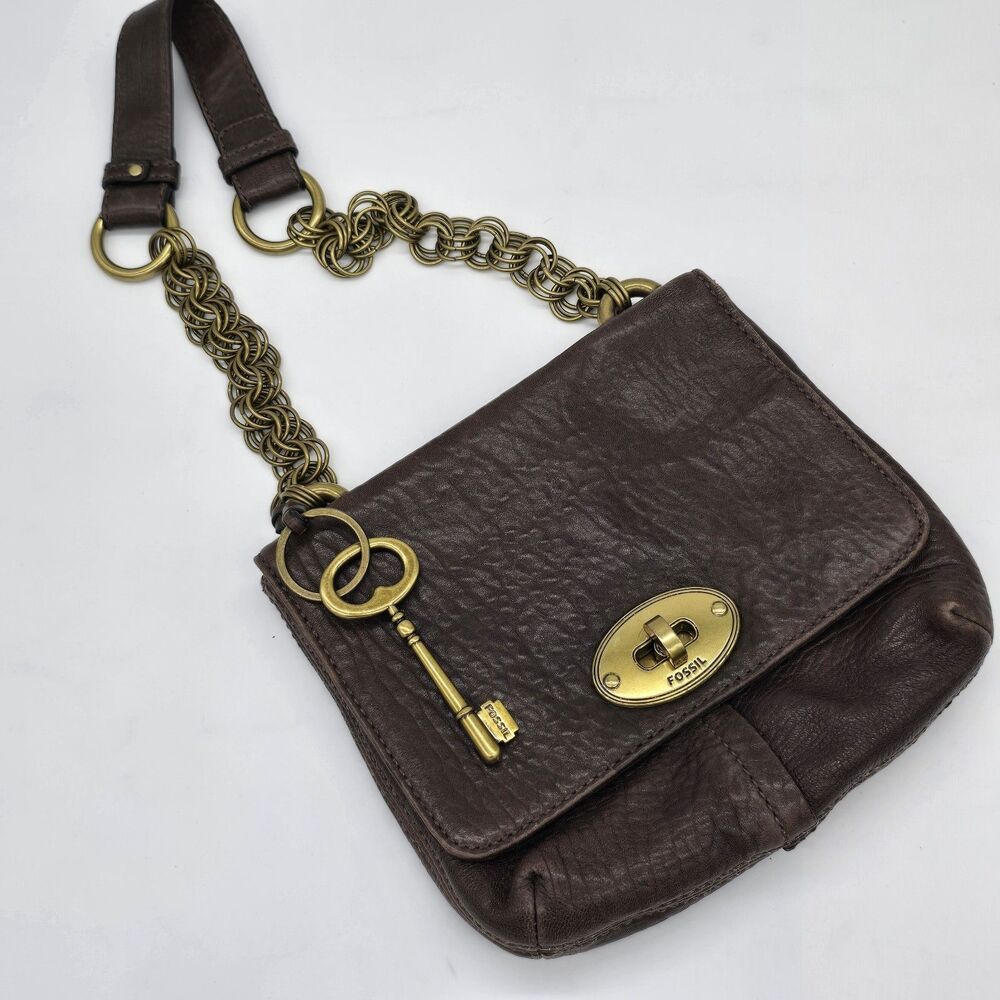 Vintage Fossil Maddox Small Flap Shoulder Bag Pebble Leather Brown